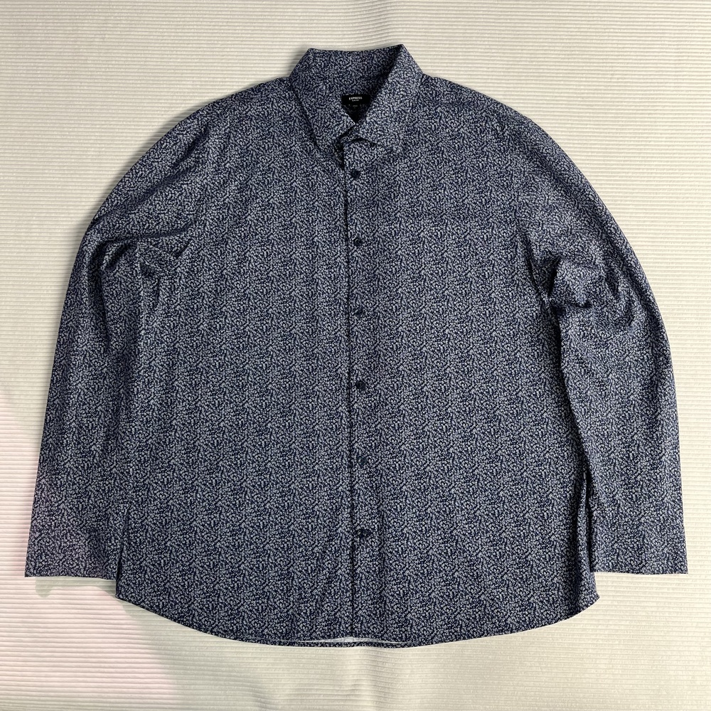 Express Dress Shirt Mens XL Blue Geometric Slim 1MX Long Sleeve Button Up